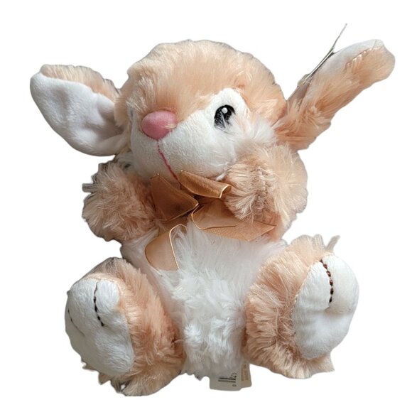 Dan Dee Easter Bunny 8 in Plush Rabbit Brown White Bow Spring Stuffed Animal Toy - Picture 1 of 6